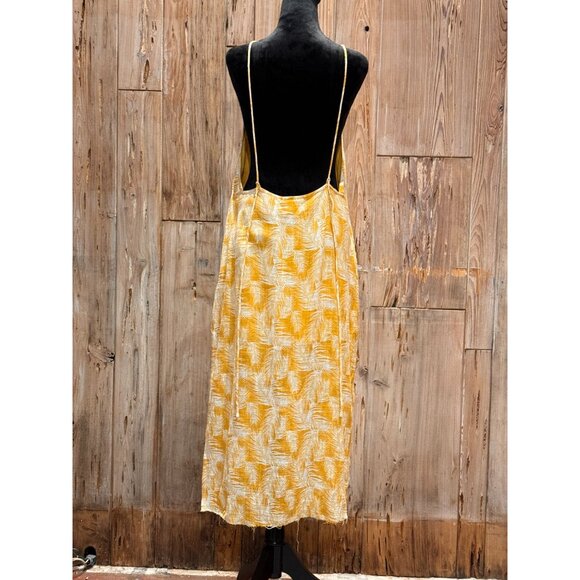 Yellow & White Palm Print Rue Stiic Womens Midi Dress With Spaghetti Straps & Op - Picture 4 of 9